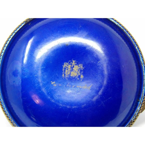 Evans Elegance Blue Enamel & Brass Guilloche Pedestal Table Lighter & Ashtray - Picture 9 of 10